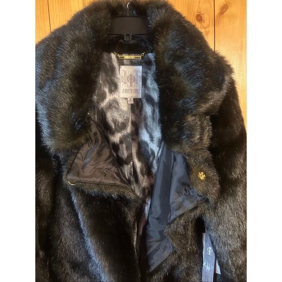 Jennifer Lopez Lined Faux Fur Black Jacket NWT Size Medium (5682) - Picture 4 of 7